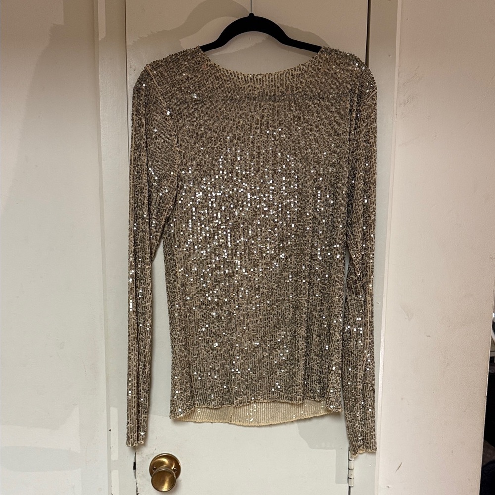 Elegant Sequin Long Sleeve Top - Silver